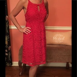 Ann Taylor loft red lace dress small 4-6